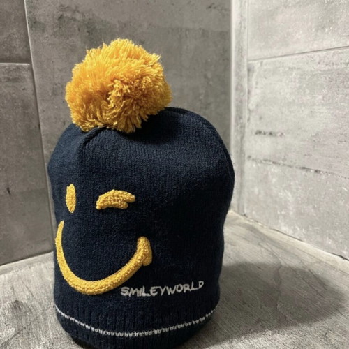 Smiley knitted hat used with sherpa lining