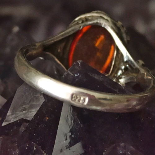 Silver handmade ring with amber like new