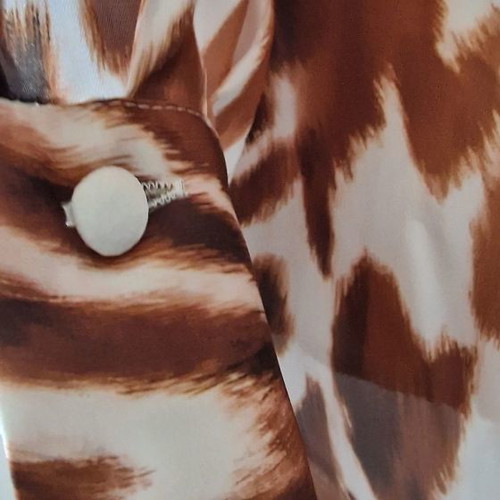Satin animal print shirt new, size Medium brown/white