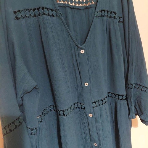 Petrol beach dress kaftan with lace, new, size 5XL