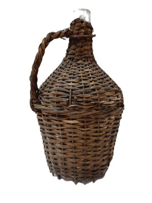 Dame-Jeanne vintage demijohn bottle used, glass with wicker