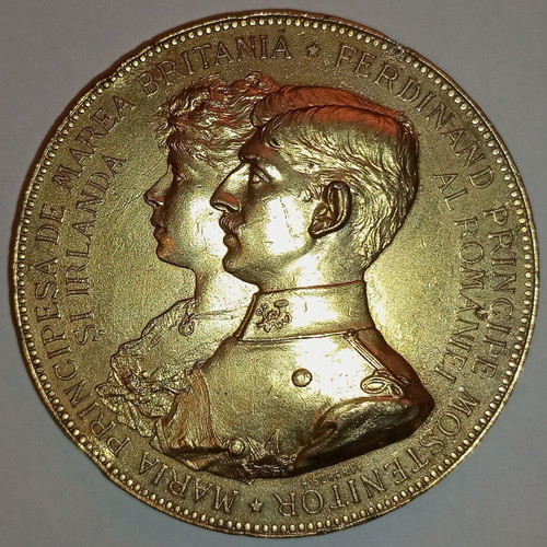Gold-plated wedding medal of Ferdinand I and Maria 1893 used