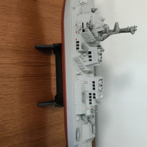 Warship model destroyer with base and mini helicopter