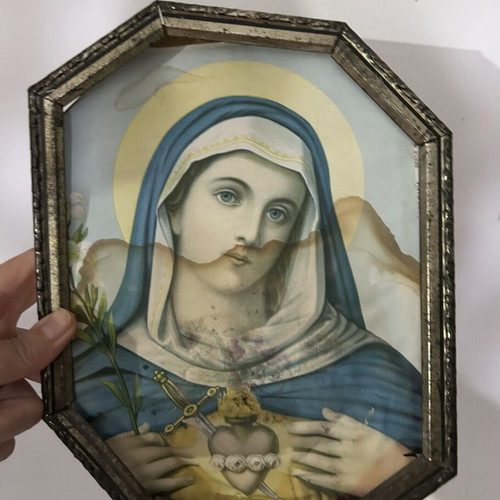 Αποτύπωμα Ιερού Καρδιάς Ιησού και Μαντόνα εποχής Βικτωριανής, σετ δύο