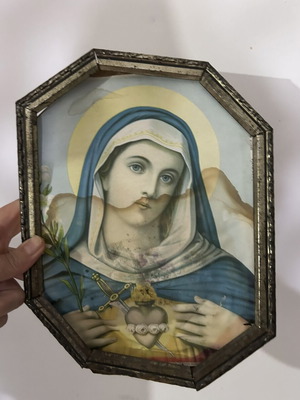 Αποτύπωμα Ιερού Καρδιάς Ιησού και Μαντόνα εποχής Βικτωριανής, σετ δύο