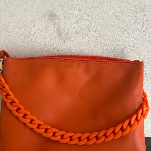 Orange women's bag like new with rhombus pattern and gold details