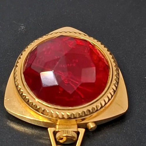 Vintage Russian necklace watch with ruby red faceted stone triangle like new