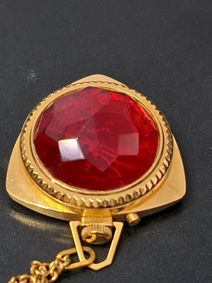 Vintage Russian necklace watch with ruby red faceted stone triangle like new