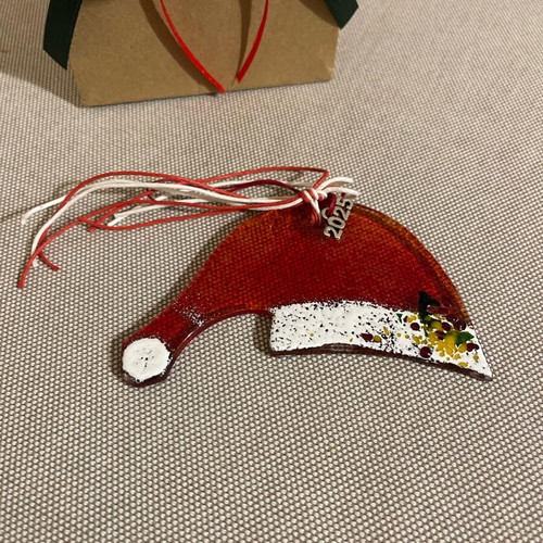 Glass decorative charm handmade Santa hat new