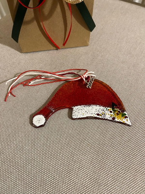 Glass decorative charm handmade Santa hat new