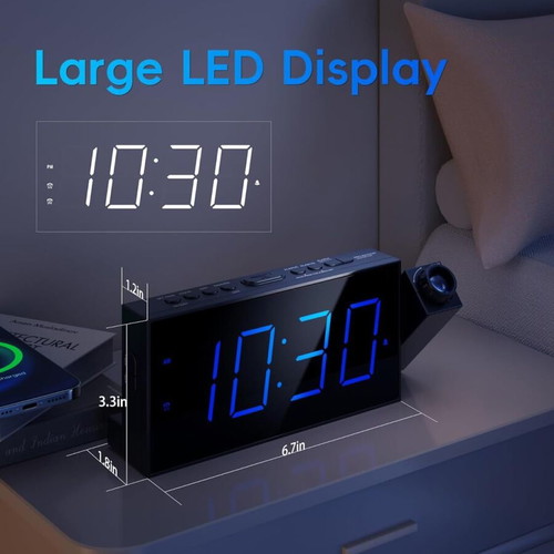 LED Clock with Projector and Dual Alarm USB Port like new