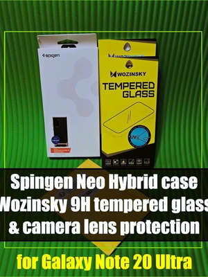 Spingen Neo Hybrid Case & Wozinsky 9H Tempered Glass + Lens Protection for Galaxy Note 20 Ultra