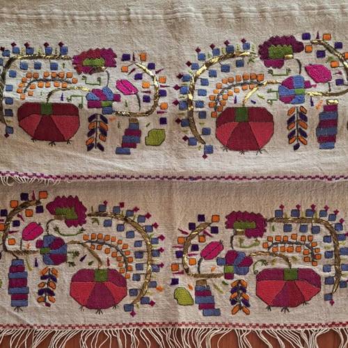 Tsevres vintage handmade embroidered cotton-silk fabric used