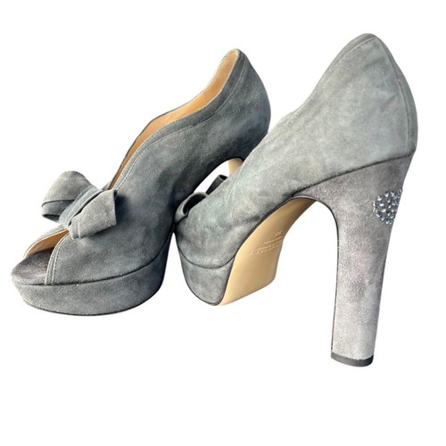 Twin-Set Simona Barbieri suede leather women's heels size 38 new gray