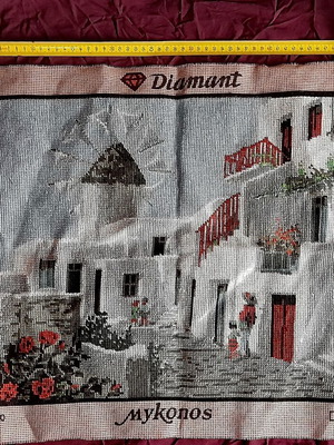 Ръчно избродирана Миконос картина върху винтидж платно Diamant 60x47см