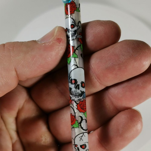 Vintage Bensia mechanical pencil used with skull and rose design