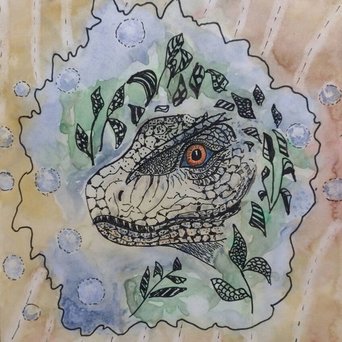Drawing dinosaur head zentangle watercolor new