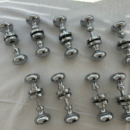 Door knobs used, 9 sets, chrome ball type with rosette