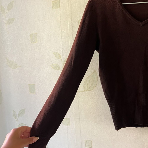A-Style Brown Women's Blouse with V-Neck, New, Sizes S/M