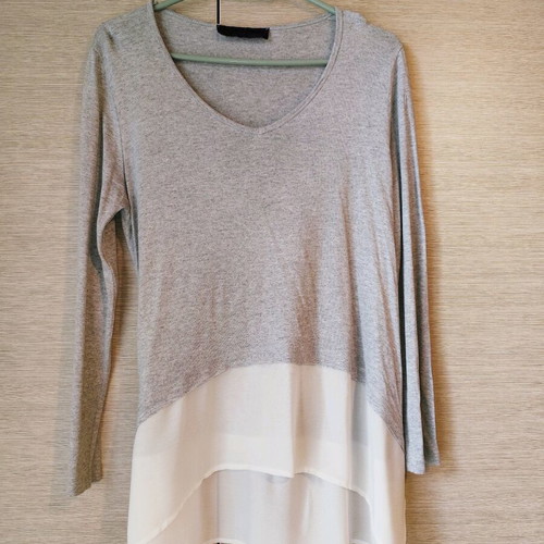 Grey blouse with white trim like new, one size