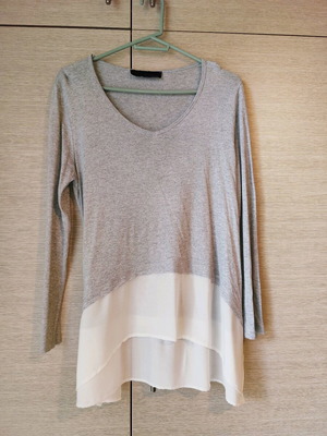 Grey blouse with white trim like new, one size