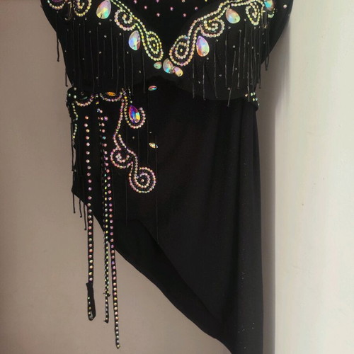 Belly dance oriental costume black with rhinestones and stones new