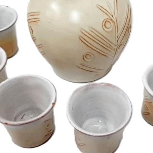 Bulgarian vintage ceramic rakia set like new, bottle and 6 cups