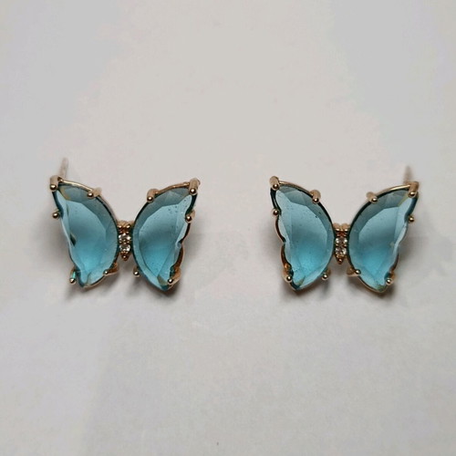 Stud earrings blue butterfly stainless steel new