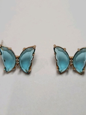 Stud earrings blue butterfly stainless steel new