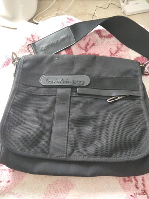 Calvin Klein Jeans shoulder bag used, black, synthetic with leather details
