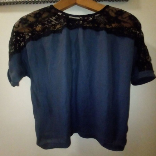 Short-sleeve blouse used with lace, size S/M, black-blue