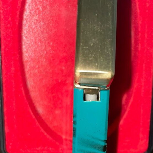 Yves Saint Laurent YSL vintage gold blue gas lighter with marbled finish and box used