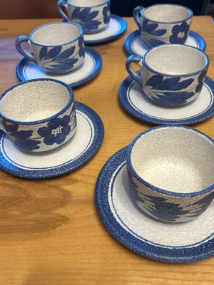 Ceramic tea and coffee set like new in blue shades