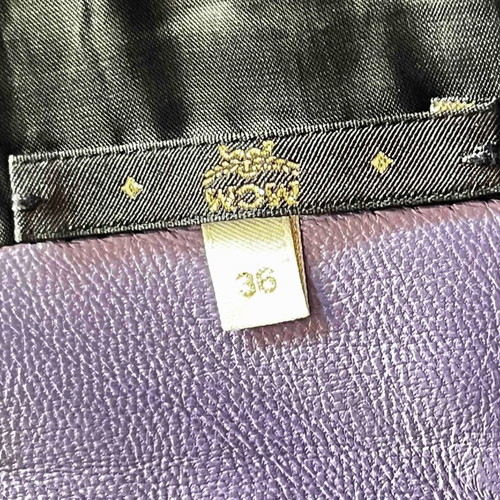 MCM purple leather skirt with diagonal zipper detail
