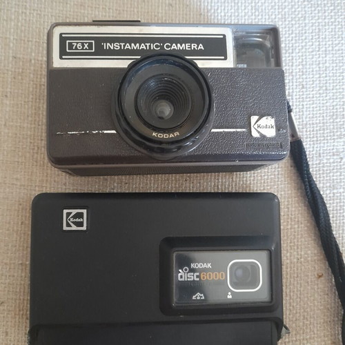 Kodak Instamatic 76X and Disc 6000 vintage cameras used, collectible set
