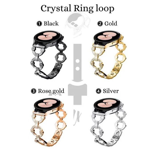 Crystal Ring Stainless Steel Watch Strap for Samsung Huawei Amazfit Garmin