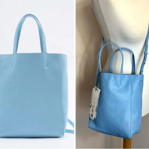 Zara leather tote bag new, blue, crossbody strap