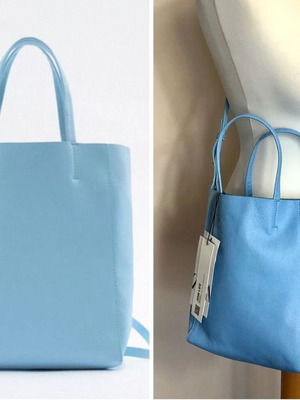 Zara leather tote bag new, blue, crossbody strap