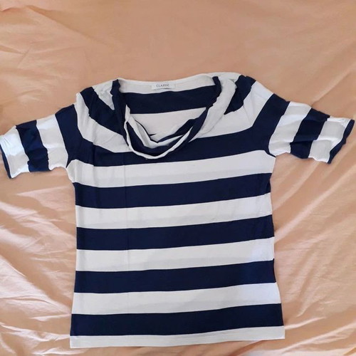 Marks & Spencer striped short-sleeve shirt like new, size 12 UK, blue and white