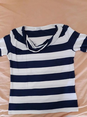 Marks & Spencer striped short-sleeve shirt like new, size 12 UK, blue and white
