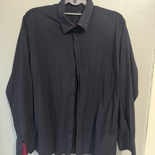 Men's navy blue polka dot shirt like new, slim fit, size L