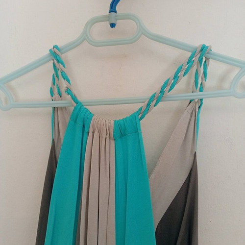 Summer women's dress like new, boho style, beige and turquoise