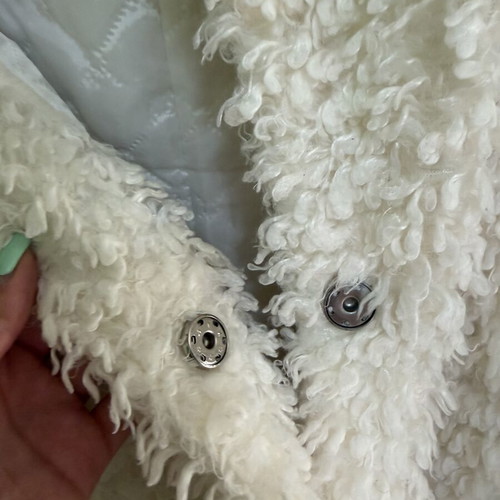 Teddy Coat white boucle oversized, like new with minor button defect