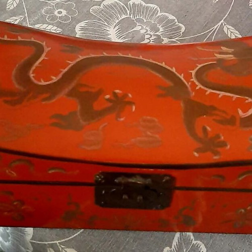 Collectible Sleep Pillow Box Treasure Chest Late 19th Century Lacquered with Dragon