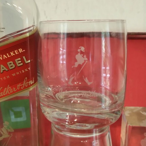 Johnnie Walker set with 2 glasses and empty bottle like new
