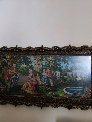 Handmade embroidery in baroque frame like new, large decorative artwork