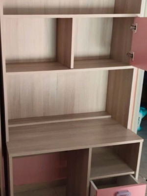 Children's Desk Set with Bookcase in Oak and Fuchsia Like New