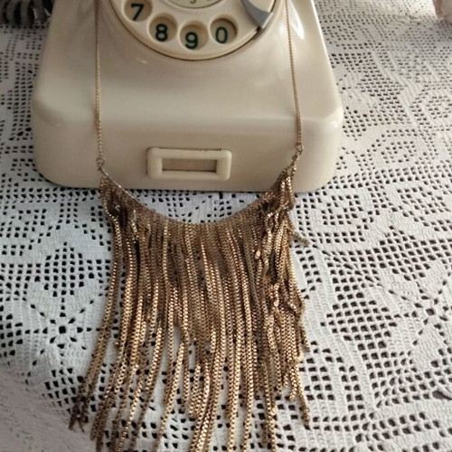 Statement necklace with fringe chains, 40 cm, gold tone
