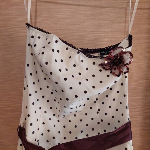 Polka dot midi dress size XS new, beige and brown