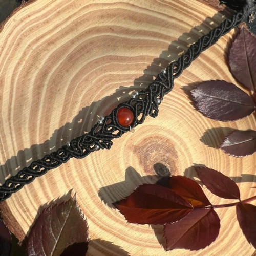 Macrame choker necklace new, black and red with adjustable size